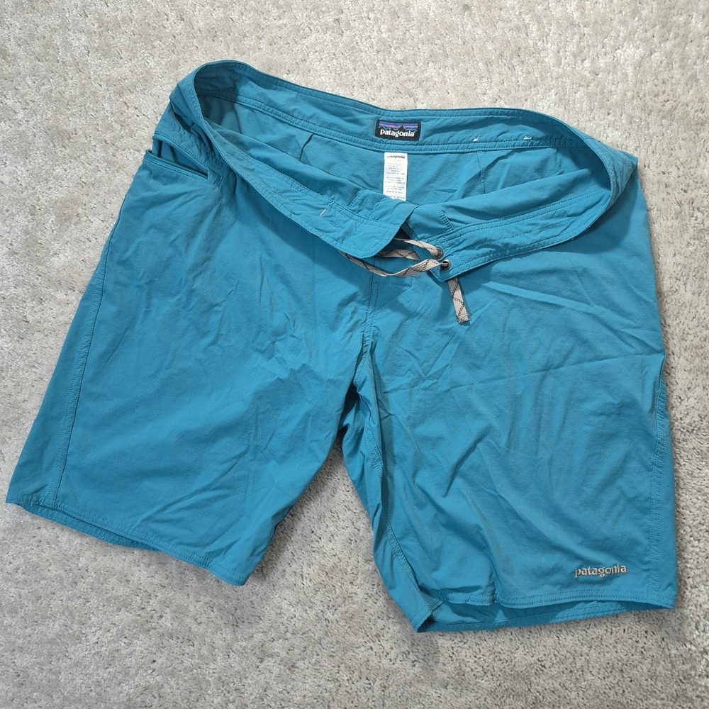 Patagonia Wavefarer Board Shorts Mens 38 Teal Drawstring Surf Swim Embroidered